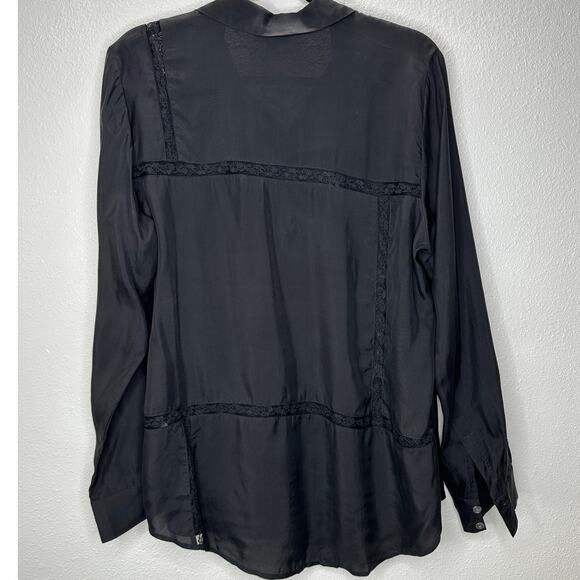 Rails Mona in Black Crepe Lace Long Sleeve Button Collared Shirt L - Picture 13 of 16